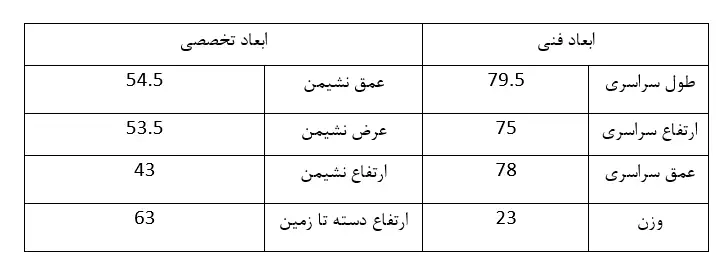 ابعاد مبل اداری نیلپر OSS823EN1